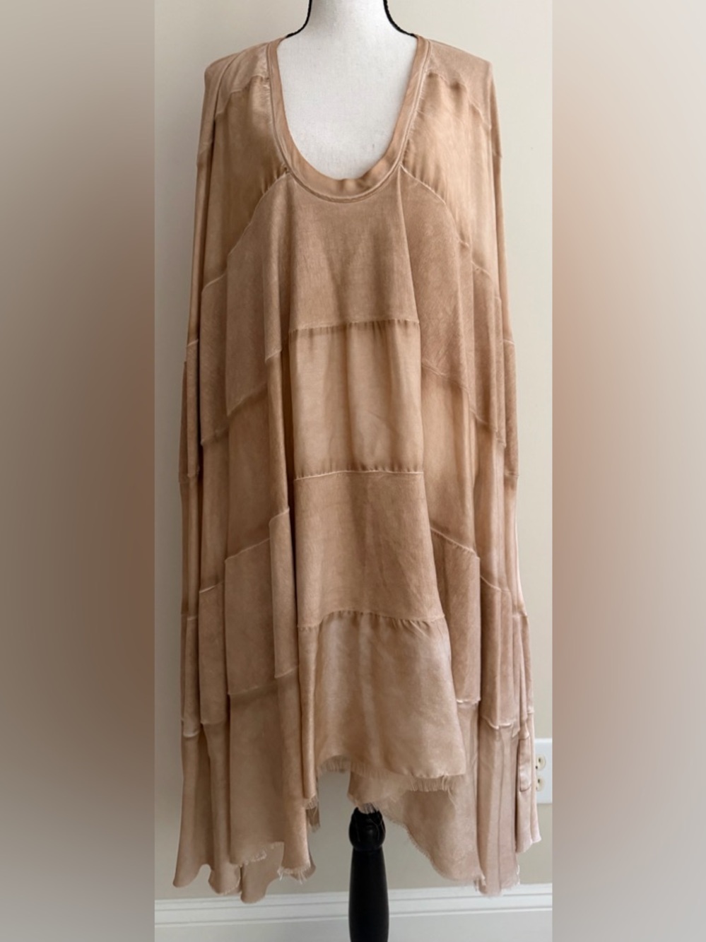 Flowy Layered Scoop-Neck Tunic in Soft Taupe